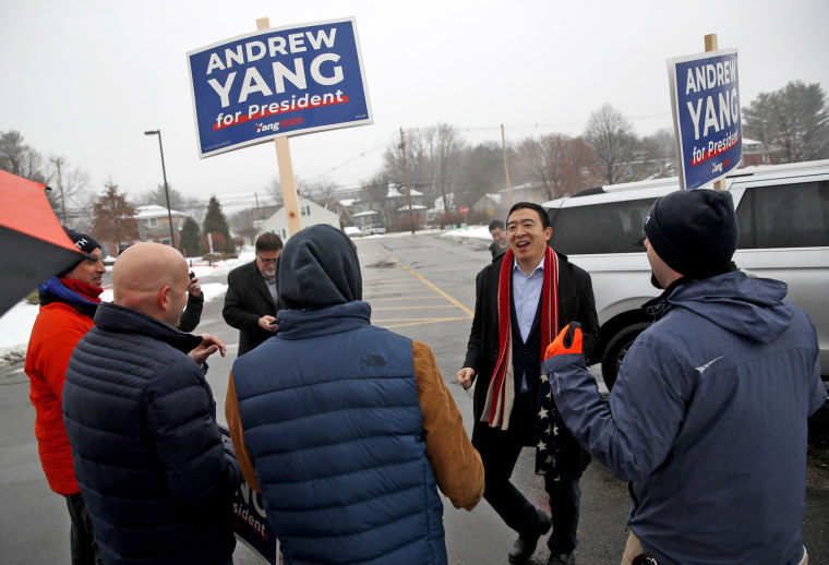 Image: Andrew Yang Visits Polling Location On Morning Of New Hampshire Primary