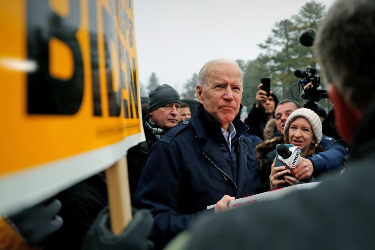 Image: Democratic 2020 U.S. presidential candidate and former Vice President Joe Biden visits a polling station on the day of New Hampshire's first-in-the-nation primary in Manchester, New Hampshire U.S.