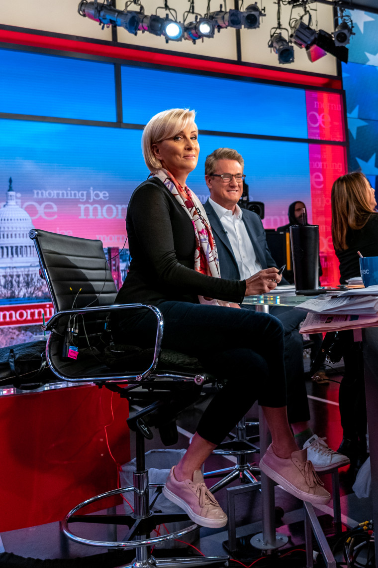 Brzezinski and Joe Scarborough on the set of "Morning Joe."