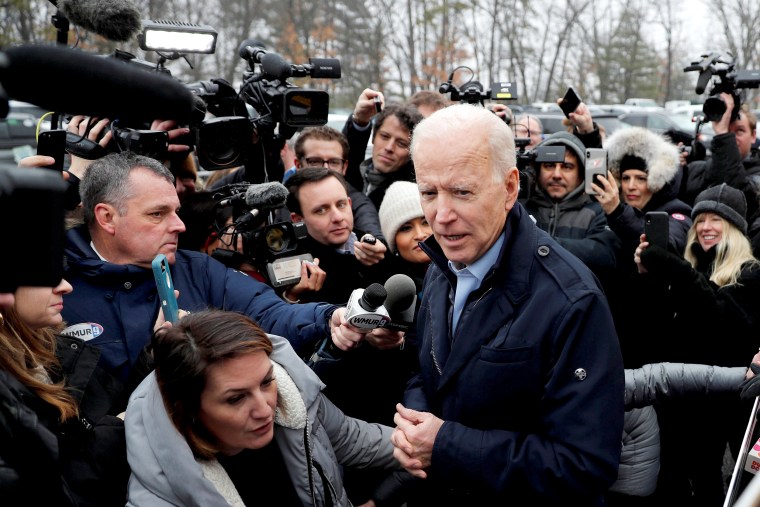 Image: Democratic 2020 U.S. presidential candidate and former Vice President Joe Biden leaves a polling station after a visit on the day of New Hampshire's first-in-the-nation primary in Manchester, New Hampshire U.S.