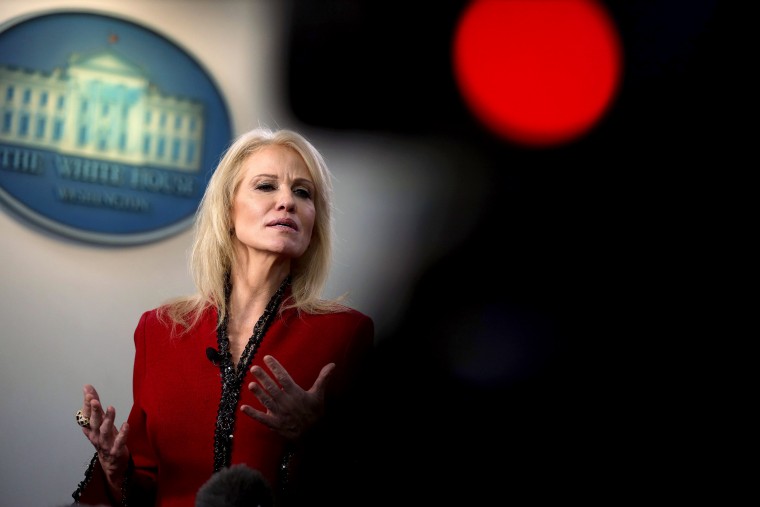 Image: White House senior counselor Kellyanne Conway speaks to the media in the briefing room on Jan. 10, 2020.