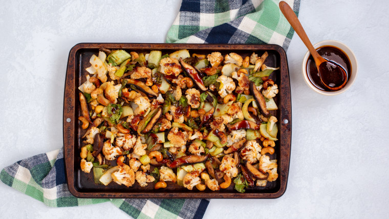 A vegetarian dinner all in one sheet pan is an easy way to commit to Meatless Monday.