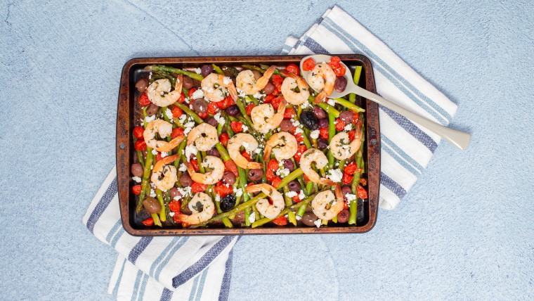 Make a delicious Mediterranean-style meal all in one sheet-pan.
