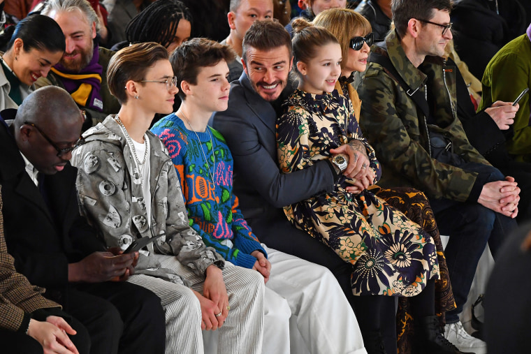 David Beckham and his kids at London Fashion Week 2020