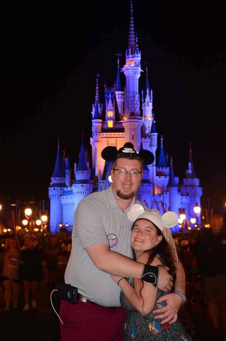 Bukard and her husband celebrated their 10th wedding anniversary in front of Cinderella Castle at Walt Disney World.
