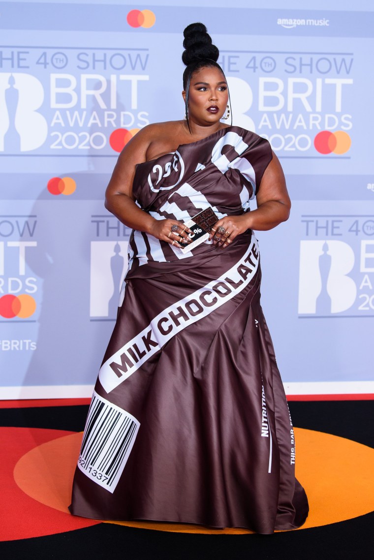 Lizzo appears on Brit Awards red carpet in 'chocolate' dress