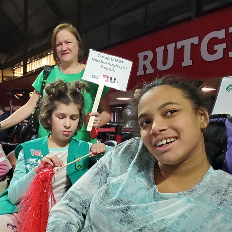The scouts of troop 60561 joined girls from other local troops at a gymnastics competition at Rutgers. The girls with special needs love participating in their scout troop and meeting other children. The girls in other troops also benefit by learning how to interact with children with special needs. 