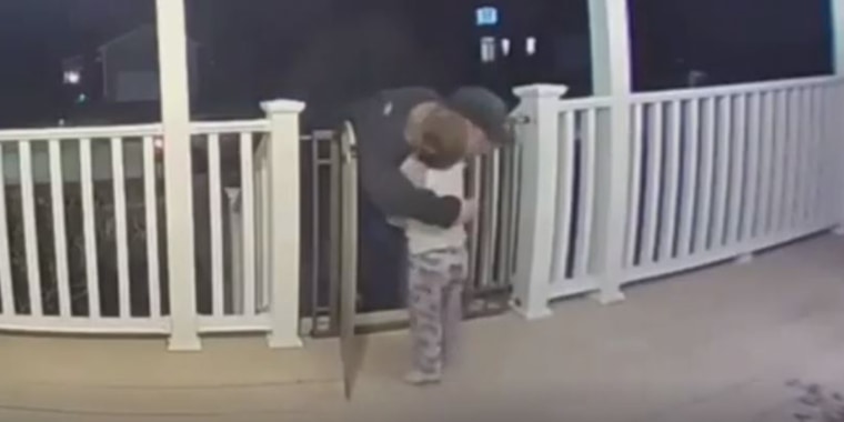 A sweet moment between a 2-year-old boy and a deliveryman was captured on a home security system camera during a recent pizza drop-off.