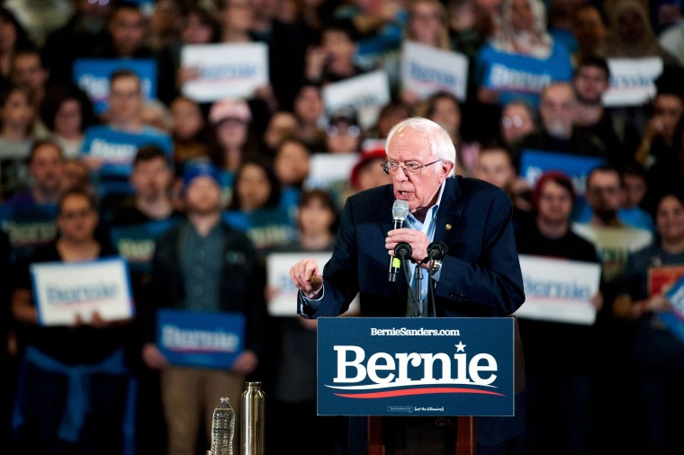 Image: Democratic presidential candidate Vermont Senator Bernie Sanders addresses supporters during a campaign rally in Denver