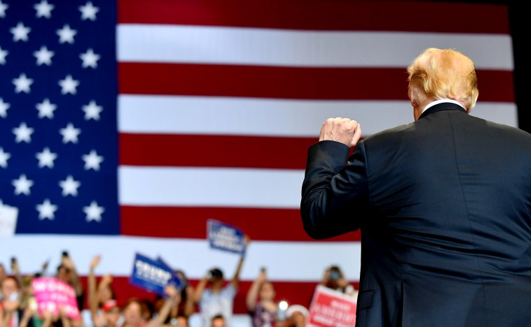Image: President Donald Trump greets supporters at a rally in Las Vegas on Sept. 20, 2018.