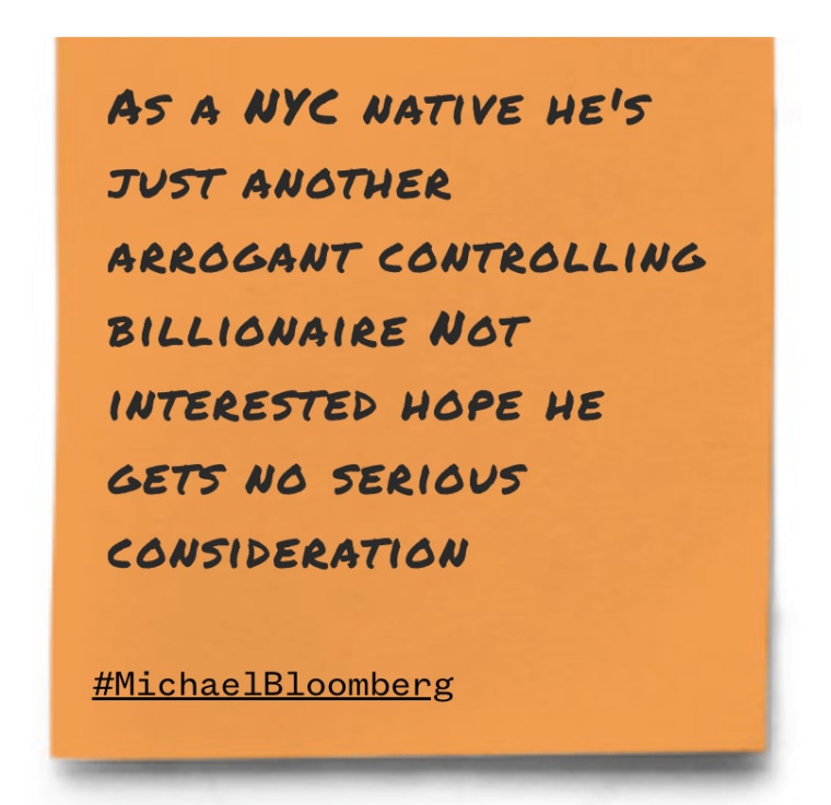 "As a NYC native he's just another arrogant controlling billionaire Not interested hope he gets no serious consideration."
