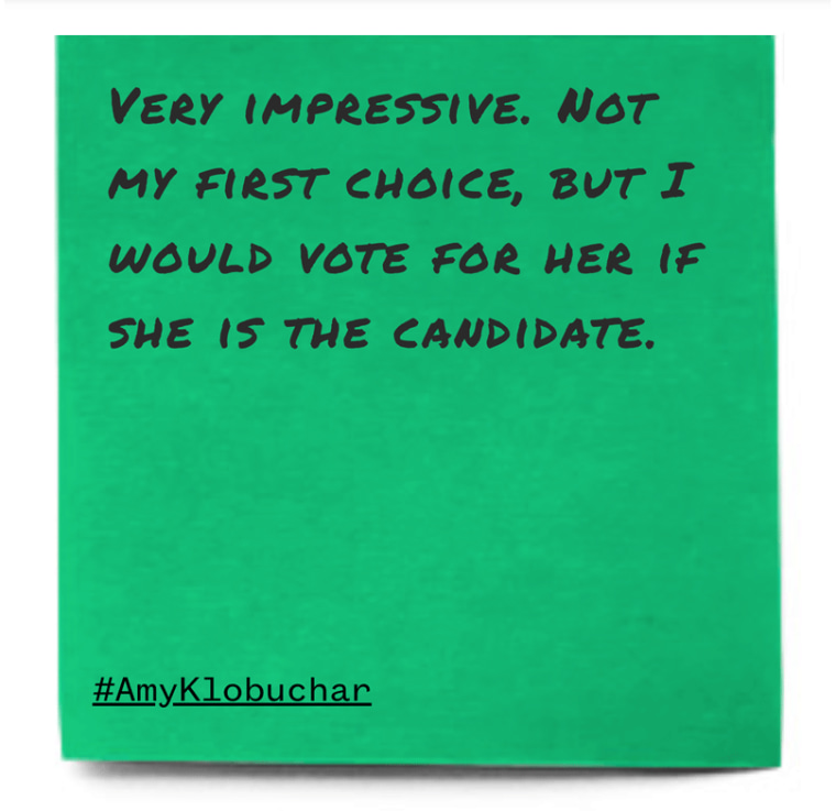 "Very impressive. Not my first choice, but I would vote for her if she is the candidate."