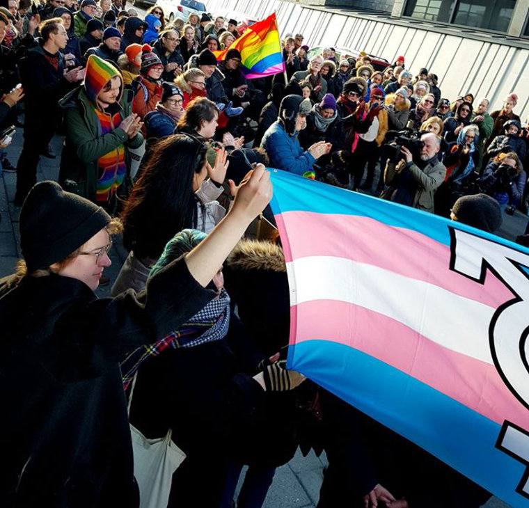 A rally to support a 17-year-old trans boy from Iran, on Feb. 16, 2020, in Iceland.