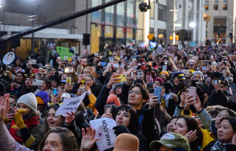 Fans gather on the plaza for BTS on "Today" on Feb. 21, 2020.