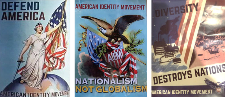 propaganda posters displayed on the social media feed of the white supremacist American Identity Movement, formerly known as Identity Evropa.