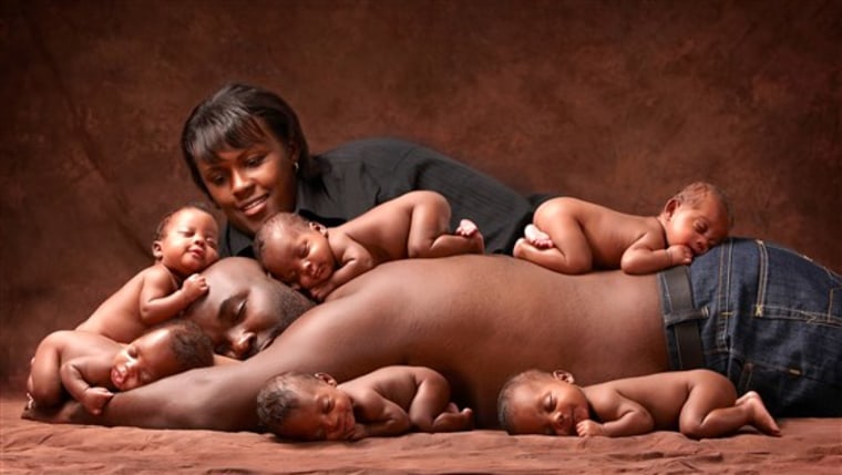 The McGhee family in 2010, shortly after the sextuplets were born.