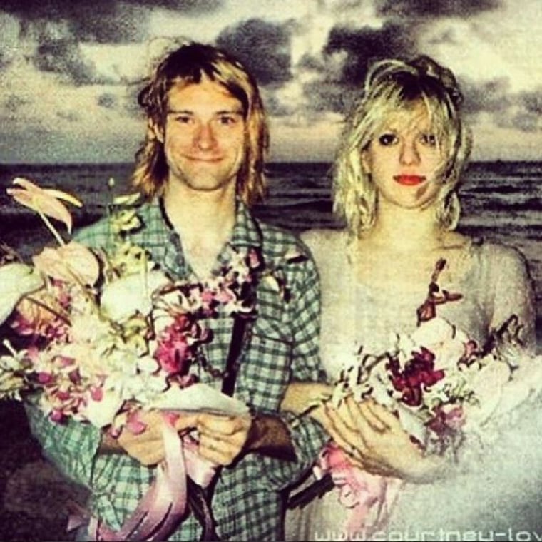 Courtney Love and Kurt Cobain on their wedding day.