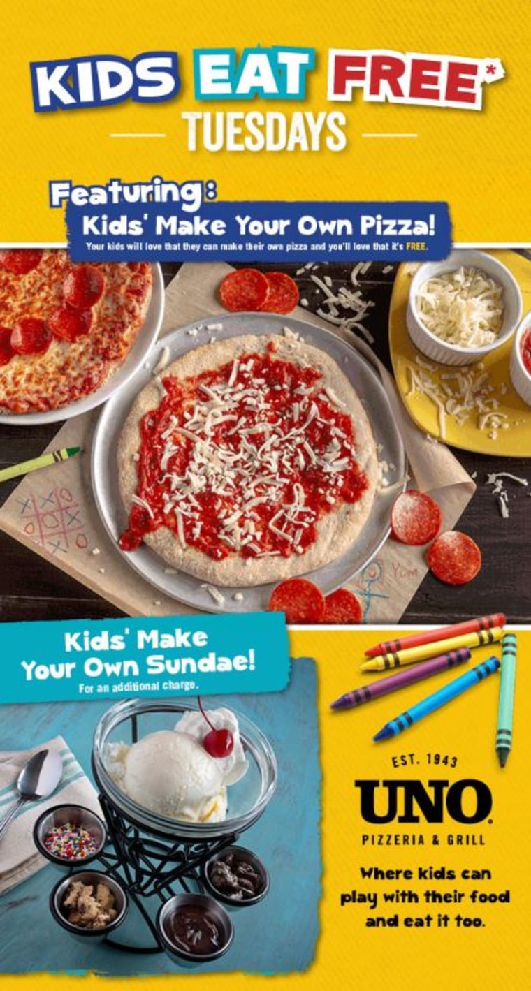 Uno Pizzeria &amp; Grill Kids Eat Free Night flyer