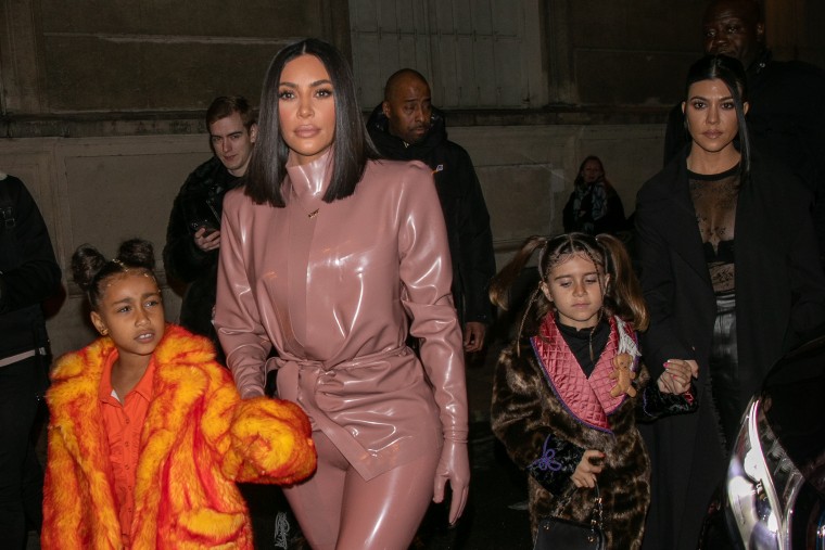 Kim Kardashian wears latex to Kanye West's Sunday Service in Paris