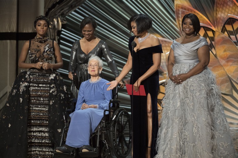 Image: Janelle Monae, Katherine Johnson, Taraji P. Henson, Octavia Spencer at the Oscars on Feb.  26, 2017.