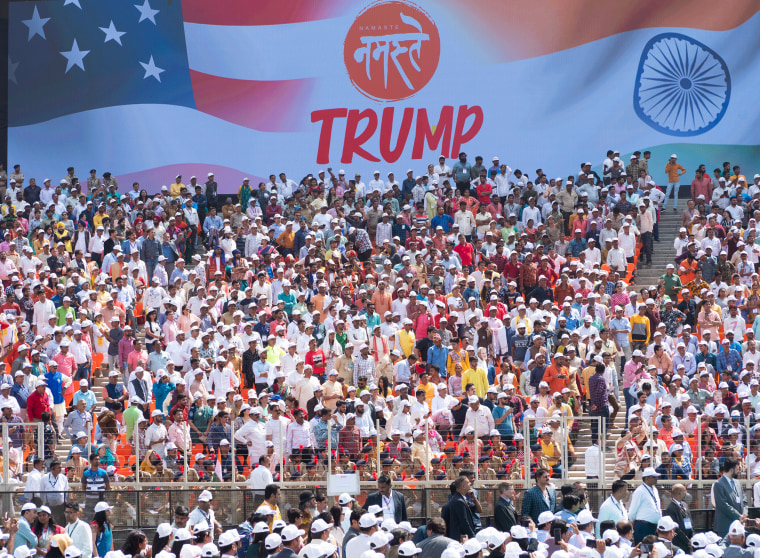 Image: Crowds attend a "Namaste Trump" event at the Sardar Patel Stadium in Ahmedabad, India