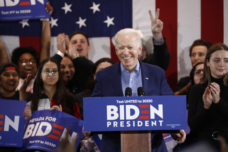 Image: Democratic 2020 U.S. presidential candidate and former Vice President Joe Biden speaks during a Nevada Caucus night event in Las Vegas