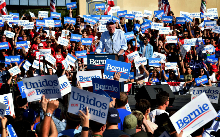 Image: Sen. Bernie Sanders speaks to supporters at a campaign rally in Los Angeles on Nov. 16, 2019.