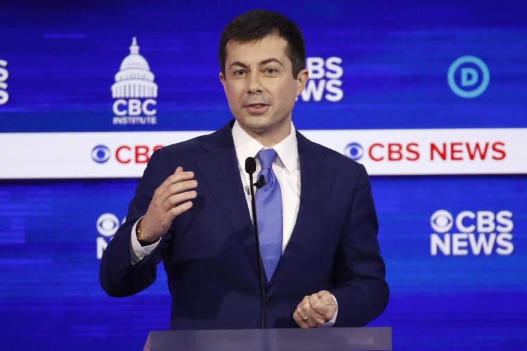 Image: Democratic presidential candidate former South Bend Mayor Pete Buttigieg speaks during a Democratic presidential primary debate at the Gaillard Center, Tuesday, Feb. 25, 2020, in Charleston, S.C.