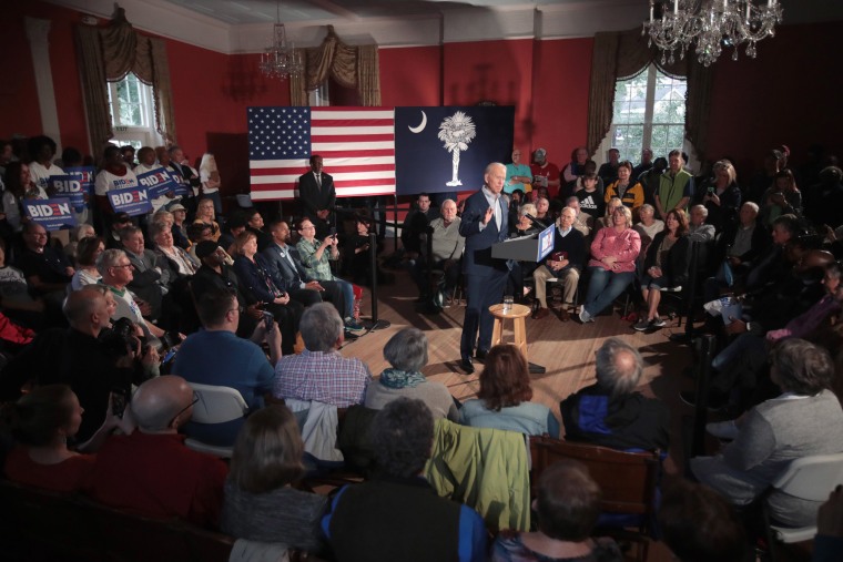 Image: Democratic presidential candidate former Vice President Joe Biden speaks to guests during a campaign stop at the Winyah Indigo Society Hall on Feb. 26, 2020 in Georgetown, South Carolina.