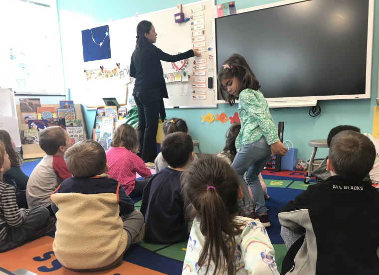 Teacher Irene Taguian leads a 4-year-old preschool class at Lafayette Elementary School in an upscale neighborhood of Washington.