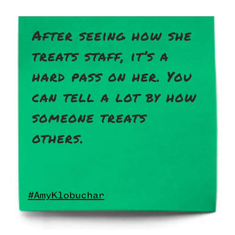 "After seeing how she treats staff, it's a hard pass on her. You can tell a lot by how someone treats others."