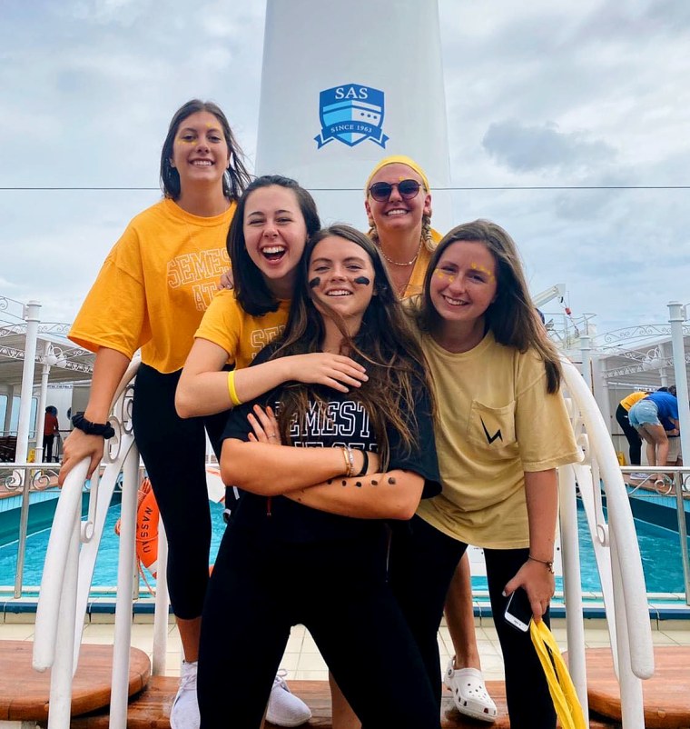 Kylie Menish and other students aboard the Semester at Sea ship.