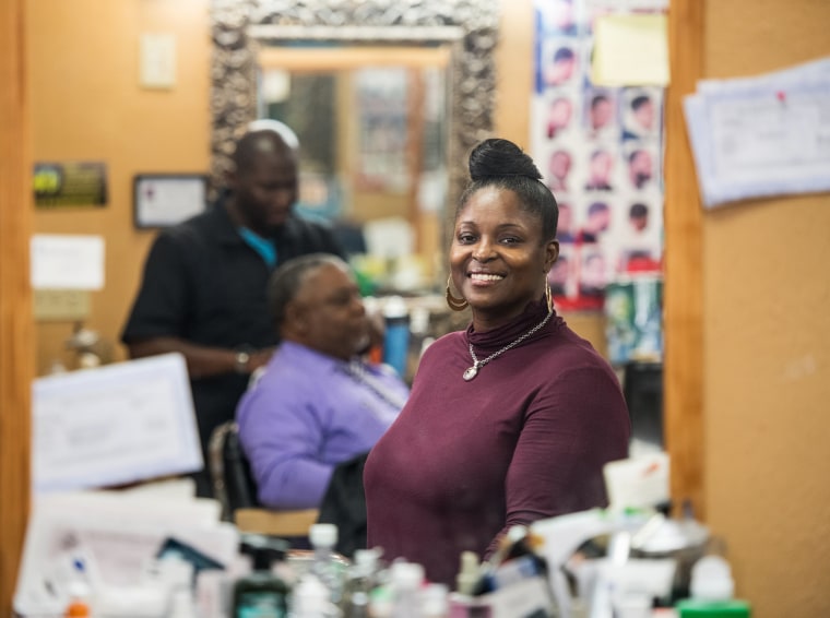 Image: Monica Maxwell, 41, a social worker and the owner's wife, wants Elizabeth Warren to win.