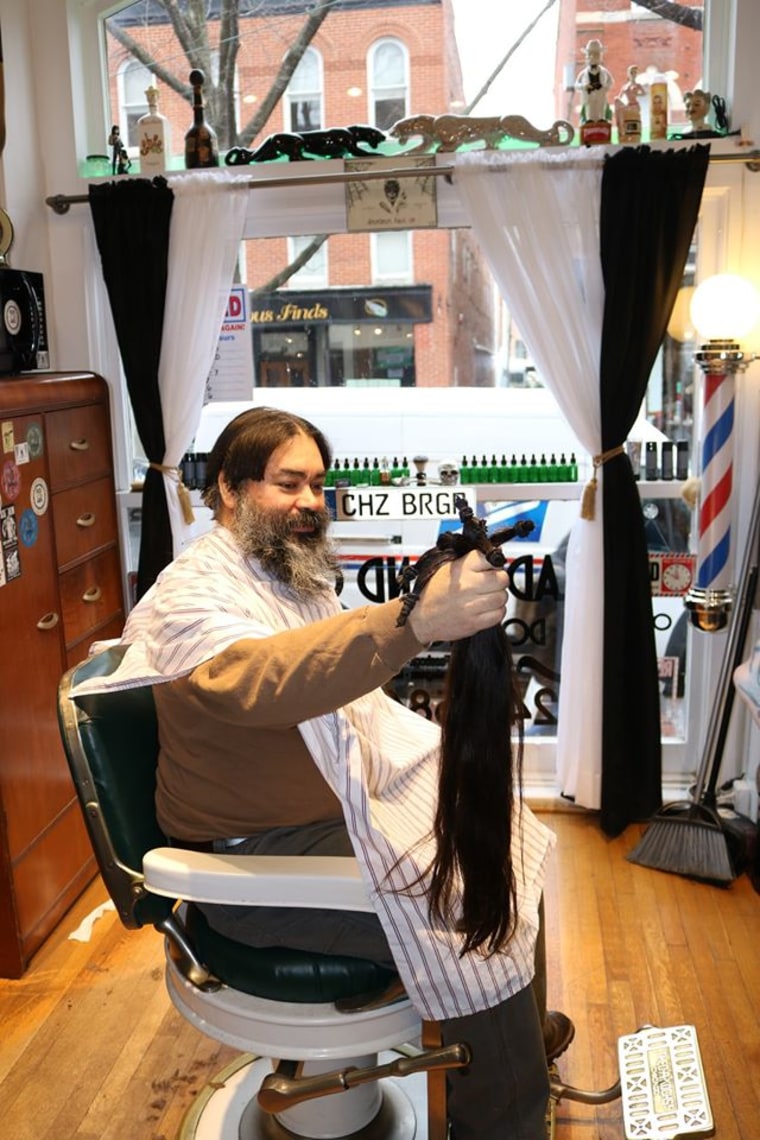 Fernando Trujillo, a veteran and cancer survivor, donated his hair to a charity that provides wigs for cancer patients.