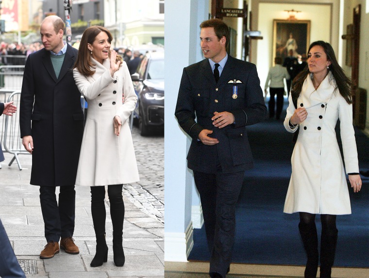 Catherine, Duchess of Cambridge, was photographed in the Reiss "Olivia" coat in March 2020, and in 2010.