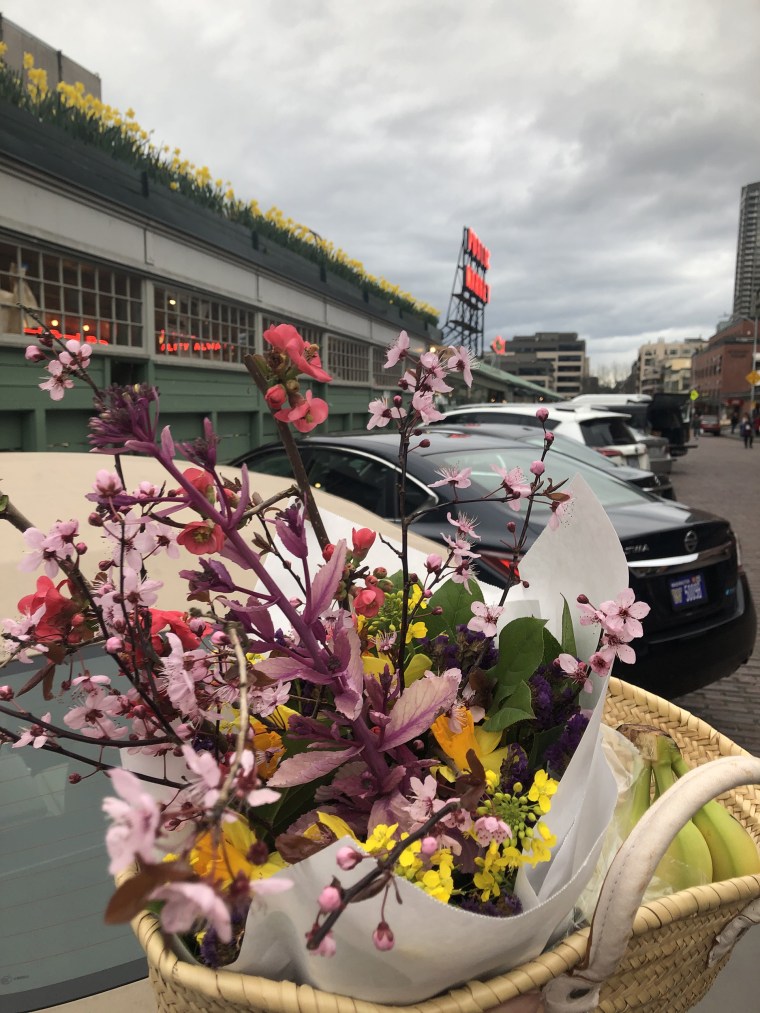 It’s a great time to be a hometown tourist. These flowers were purchased at the eerily empty Pike Place Market in Seattle.