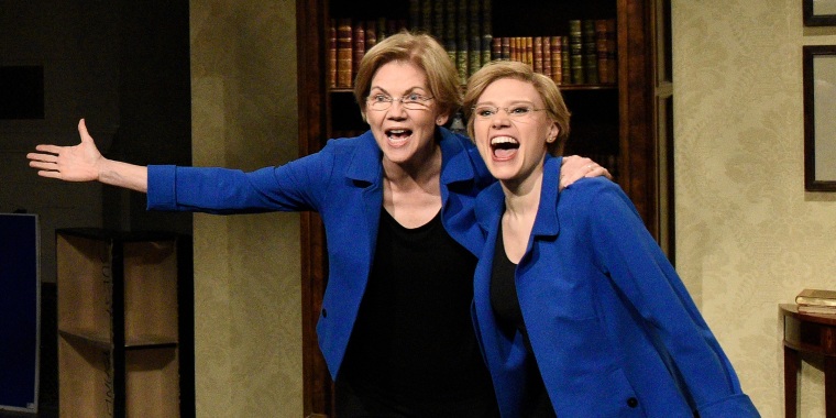 Sen. Elizabeth Warren and Kate McKinnon on "Saturday Night Live" on March 7, 2020.