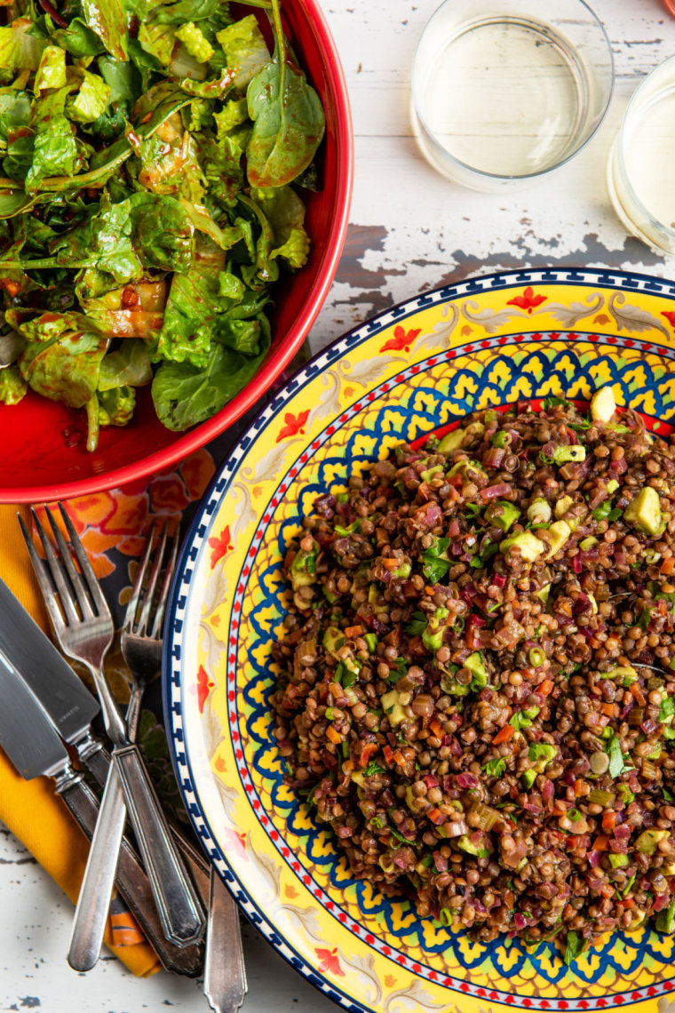 Mediterranean Lentil, Red Onion and Avocado Salad