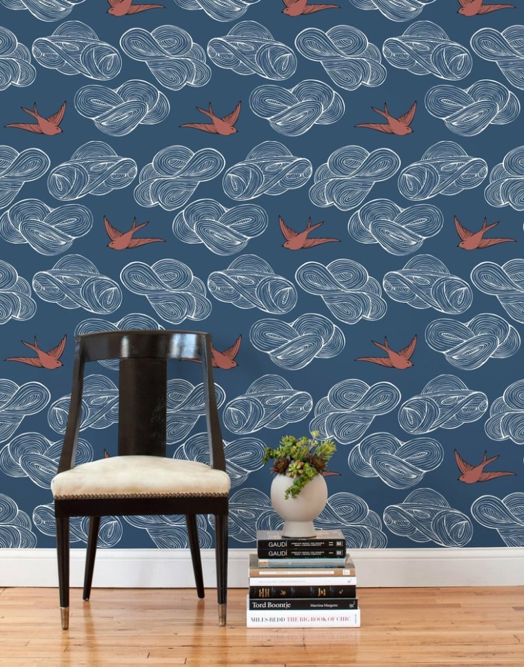 Hygge &amp; West's Storyline removable wallpaper in blue.