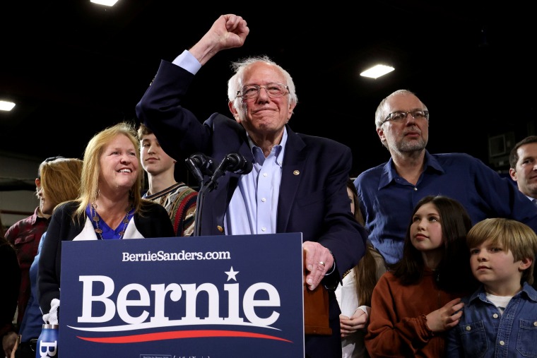 Image: Sen. Bernie Sanders speaks at a rally in Essex Junction, Vt., on March 3, 2020.