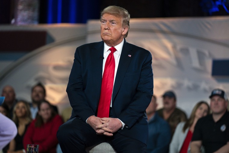 Image: President Donald Trump listens during a FOX News Channel town hall at the Scranton Cultural Center