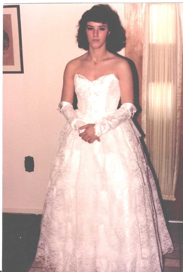 Denise Pflum wearing the prom dress she bought shortly before she disappeared.