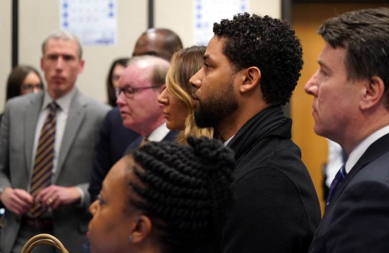 Image: Former \"Empire\" actor Jussie Smollett appears in a courtroom at the Leighton Criminal Court Building for his arraignment, in Chicago