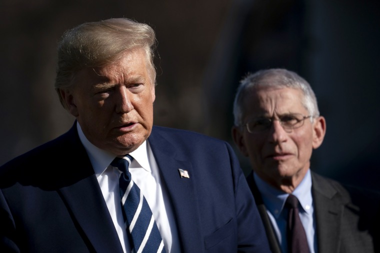 Image: President Donald Trump and Dr. Anthony Fauci, director of the NIH National Institute of Allergy and Infectious Diseases, walk on the South Lawn on March 3, 2020.