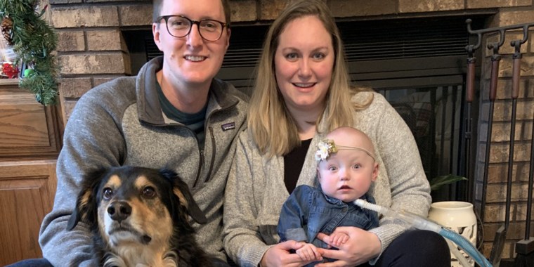 Patrick, Jessica and Lily Wolff share a happy moment at home in Champaign, Illinois. Lily was born at 24 weeks gestation and has a fragile immune system. The medical supplies they must use to keep her safe have been sold out because of the coronavirus.