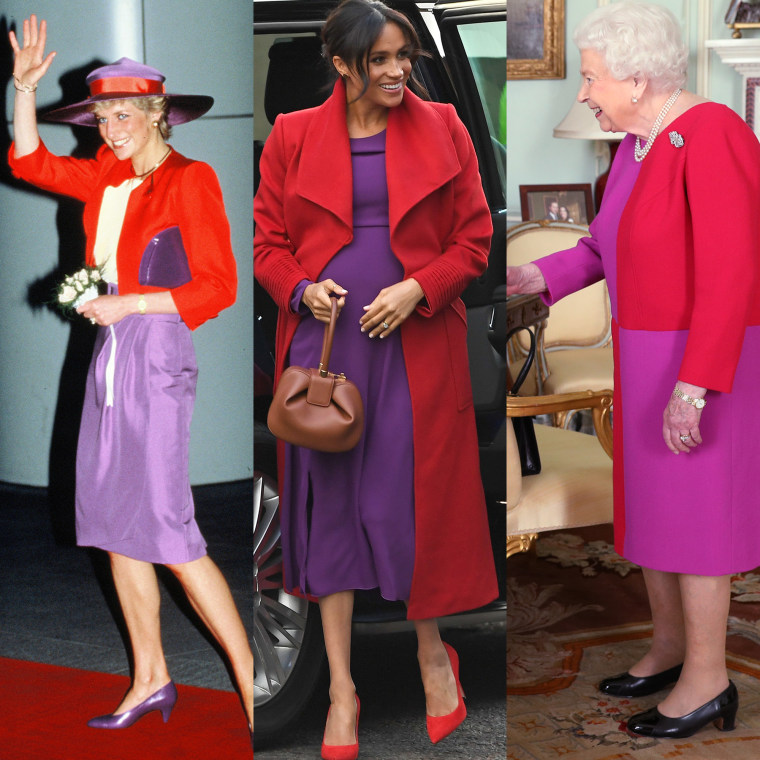 Princess Diana, Meghan, Duchess of Sussex and Queen Elizabeth II have all worn the red and purple combo before.