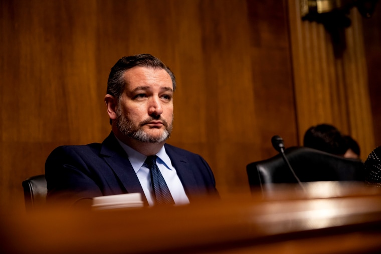 Image: Sen. Ted Cruz, R-Texas, listens during a subcommittee hearing on Capitol Hill on April 10, 2019.