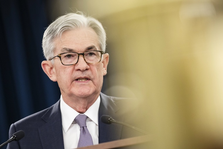 Image: Federal Reserve Board Chairman Jerome Powell at a news conference in Washington