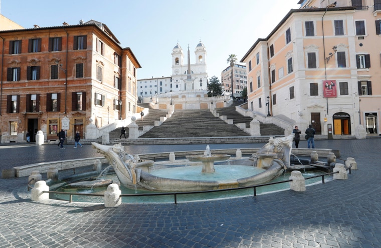 Image: Rome's Spanish Steps, virtually deserted after a decree orders for the whole of Italy to be on lock down in an unprecedented clampdown aimed at beating the coronavirus