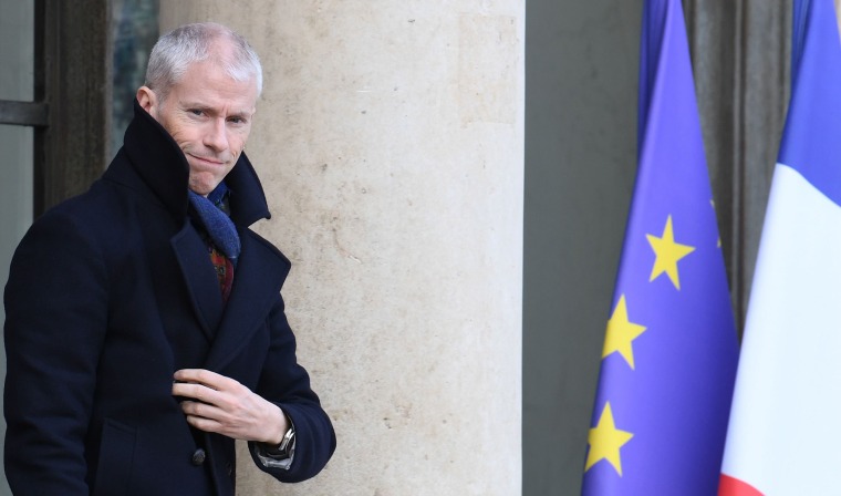 Image: French Culture Minister Franck Riester leaves the Elysee Presidential Palace, in Paris, after attending a weekly cabinet meeting,